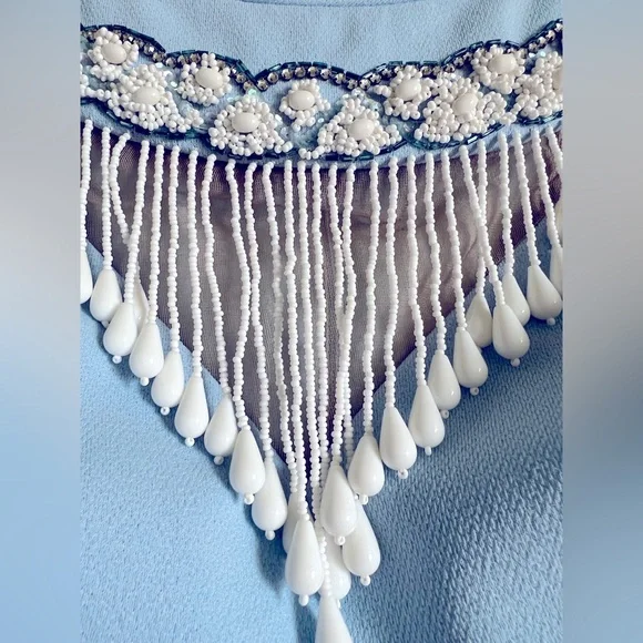 Sydney North Beckman’s vintage baby blue wiggle dress beaded neckline - Picture 5 of 14